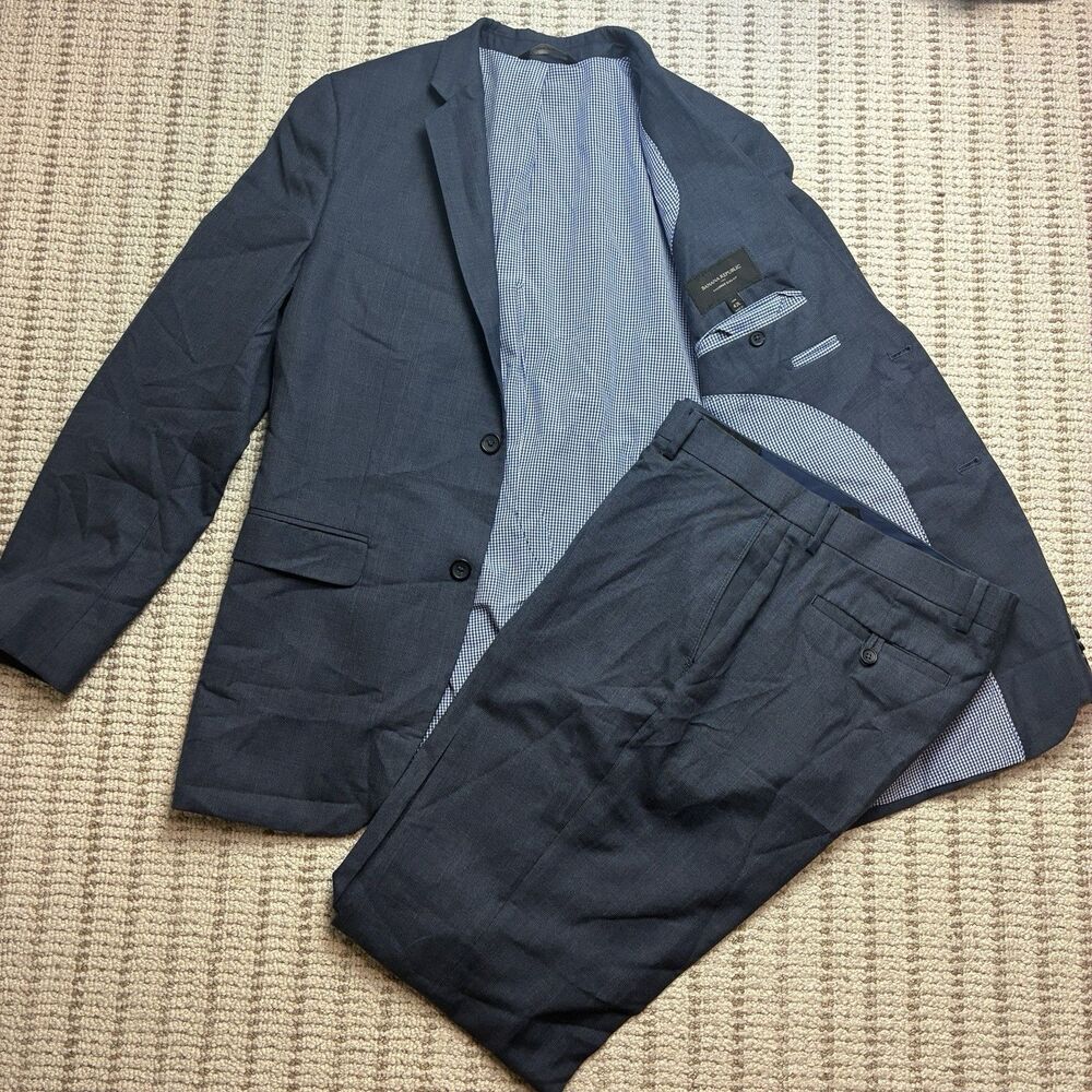 Banana Republic Navy Blue Glen Plaid Mens 2 Piece Suit 42L Jacket 36x33 Pants